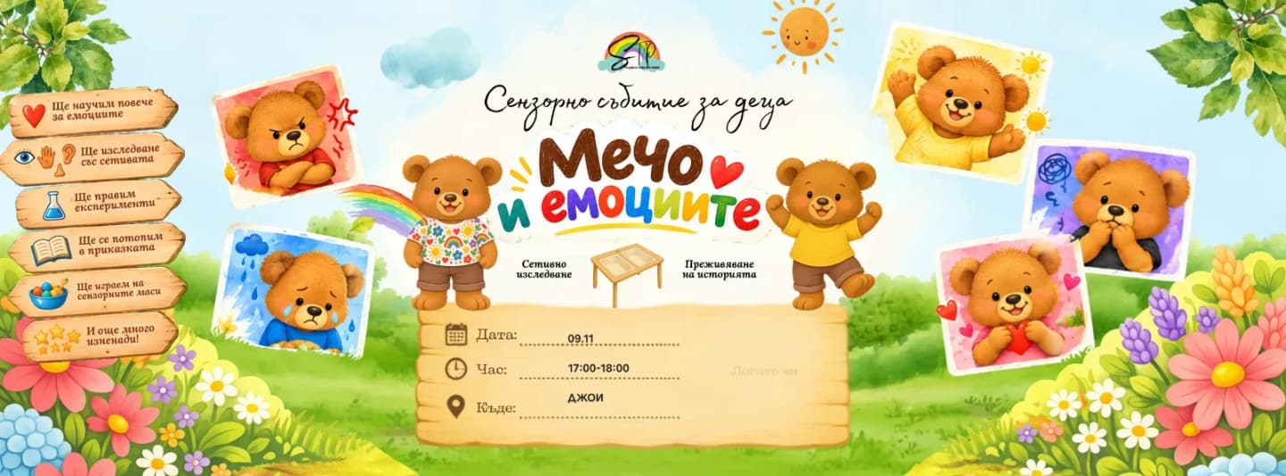 Многослойно Сензорно Събитие За Деца„ Мечо И Емоциите“ | Senstplay Licensed Event™ 1г-4г